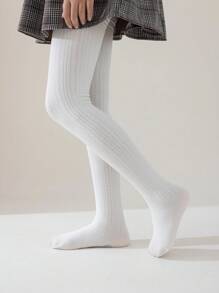 1pc Girls, Babies, Children Vertical Stripe Tights, White Solid Color Footed Stockings, Striped Leggings, Cute Princess Style Footless Tights, Spring Full Length Pants, 4-Season Dance Socks, Suitable For Daily Jumpsuit, Versatile Dance Pants, Outdoor Leggings, Back To School, Students, New Semester