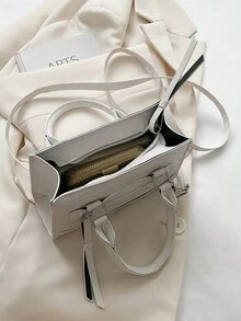 1pc Solid Color Pu Leather Women's Handbag Shoulder Bag - White - View 5