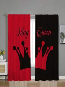 2入組紅黑色阻擋皇冠字母窗簾,遮光窗簾,適用於臥室辦公室廚房客廳研究室家居裝飾 - 彩色 - 查看 4