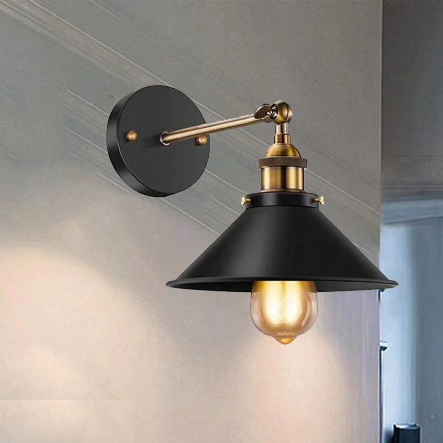 1個古董黑牆燈,可調節240度的工業牆壁燈,適用於餐廳、畫廊、廚房、房間入口 - 黑色 - 查看 1