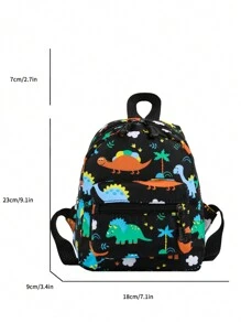 1入新款時尚學院風可愛恐龍小馬獨角獸圖案印刷尼龍布拉鍊可調肩帶兒童背包,適用於學生日常上學假期旅行 - 彩色 - 查看 10