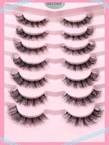 Asiteo 7 Pairs Of New 3D Transparent False Eyelashes With Natural Delicate Faux Mink Lashes, Fluffy Curly Cat Eye False Lashes, Essential For Vacation - 黑色 - 查看 3