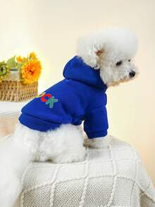 1件寵物衣服連帽運動衫,帶口袋和搖滾圖案,適用於小型和中型狗或貓 - 藍色 - 查看 8