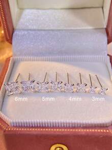 1 对四爪方形精致耳钉情人节礼物女士 S925 纯银精美女士珠宝礼物生日礼物