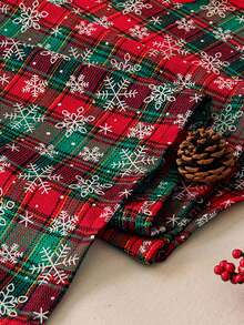 1pc Christmas Green Plaid Snowflake Pattern Table Mat, Indoor Use - Army Green - View 2
