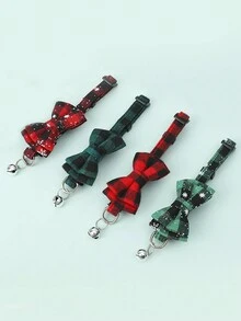 1pc British Plaid Bow Cat Collar With Bell Pet Accessory - Red - View 6