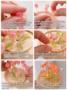 創意diy仿真花鬱金香圓頂桌燈,適合兒童禮物,純手工製作的桌燈,適用於房間和臥室裝飾,營造氛圍照明和小桌藝術品生日禮物 - 藍色 - 查看 4