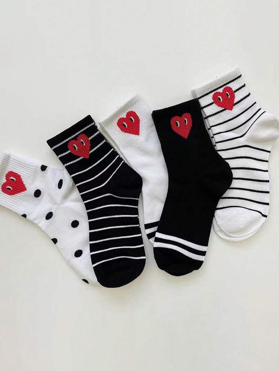 5 pares Calcetines de tripulación de rayas & de lunares - Multicolor - Ver 1