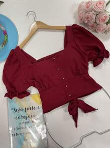Women Blouses - 酒紅色 - 查看 1