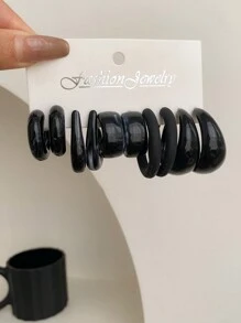 5 件/套黑色迷你 C 型耳环，时尚经典风格珠宝套装，适合女性日常佩戴 - 黑色 - 查看 5