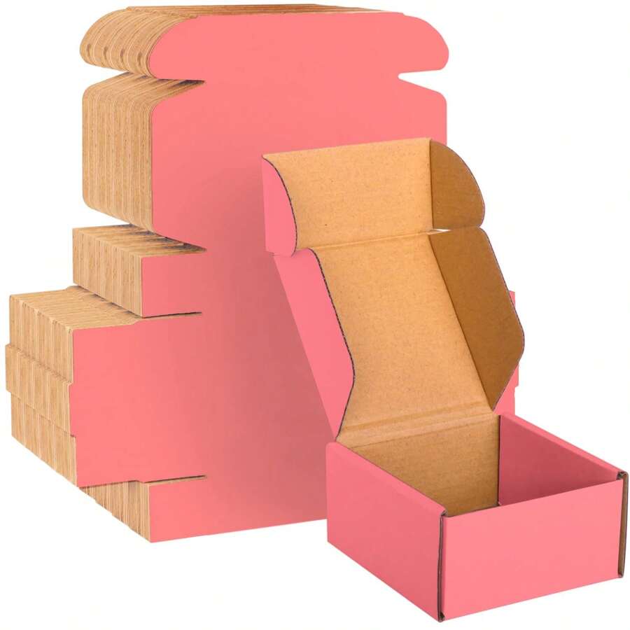 30pcs Stackable Pink Shipping Boxes Gift Packing Cardboard Box Small Medium Large Size Durable Carton Case - Pink - View 1