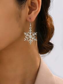 1對極簡優雅的金屬雪花耳環,為女性量身打造,完美適用於聖誕度假和新年禮物 - 雪花 - 查看 1