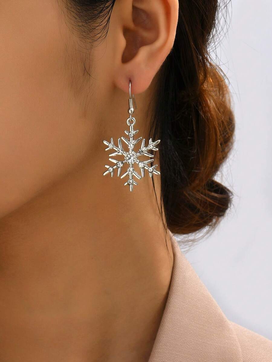 1對極簡優雅的金屬雪花耳環,為女性量身打造,完美適用於聖誕度假和新年禮物 - 雪花 - 查看 1