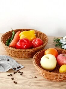 1入仿真藤製零食收納籃,水果籃,糖果盤,手編麵包籃,蔬菜水果展示籃,創意零食籃