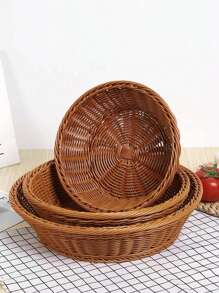 1入仿真藤製零食收納籃,水果籃,糖果盤,手編麵包籃,蔬菜水果展示籃,創意零食籃