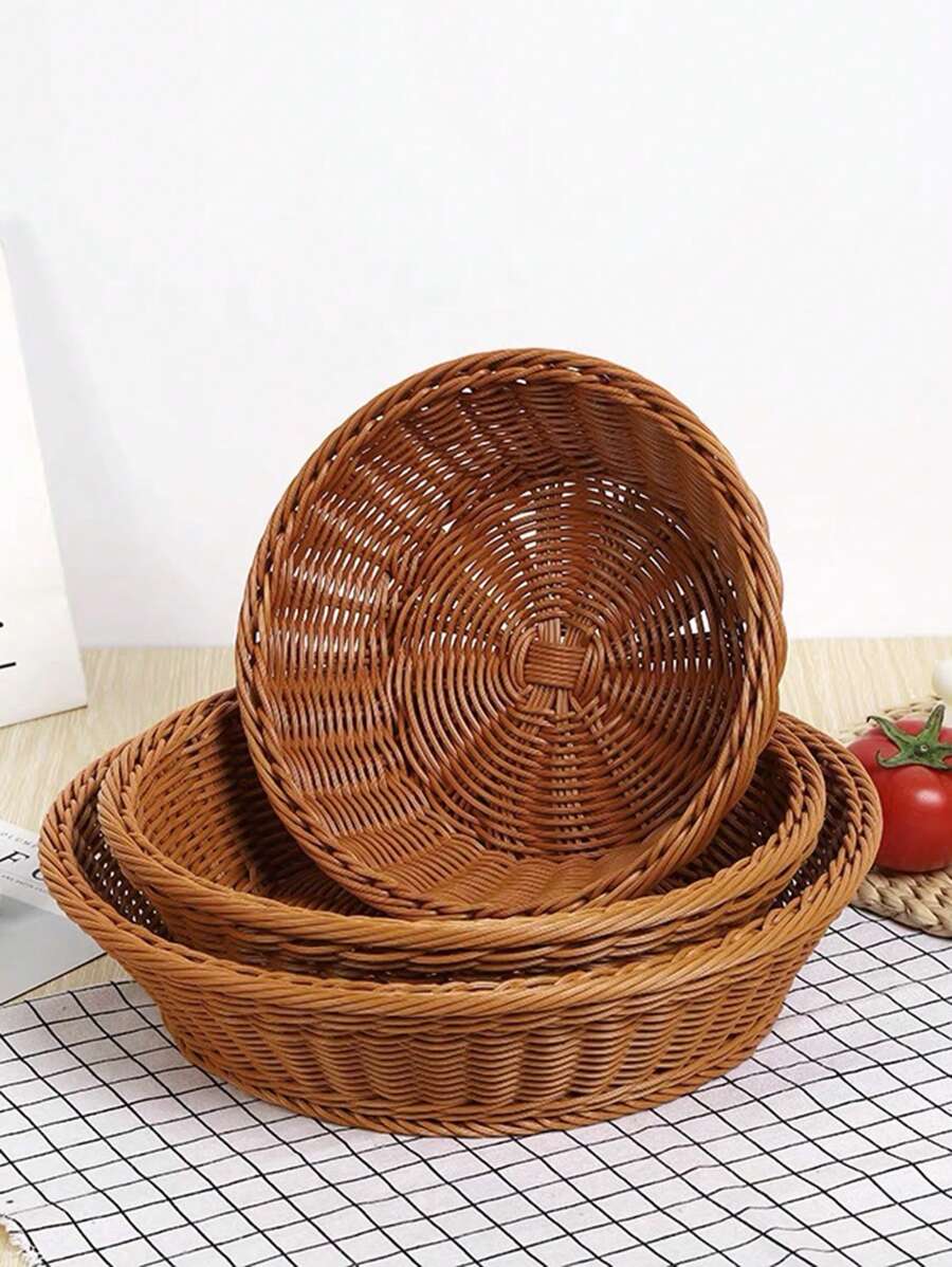 1入仿真藤製零食收納籃,水果籃,糖果盤,手編麵包籃,蔬菜水果展示籃,創意零食籃