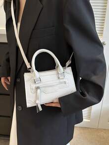 1pc Solid Color Pu Leather Women's Handbag Shoulder Bag - White - View 3