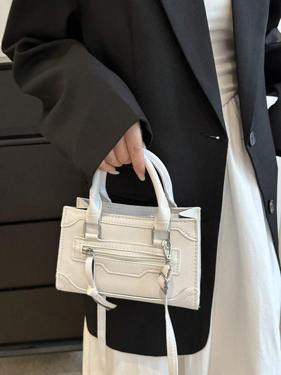 1pc Solid Color Pu Leather Women's Handbag Shoulder Bag - White - View 1