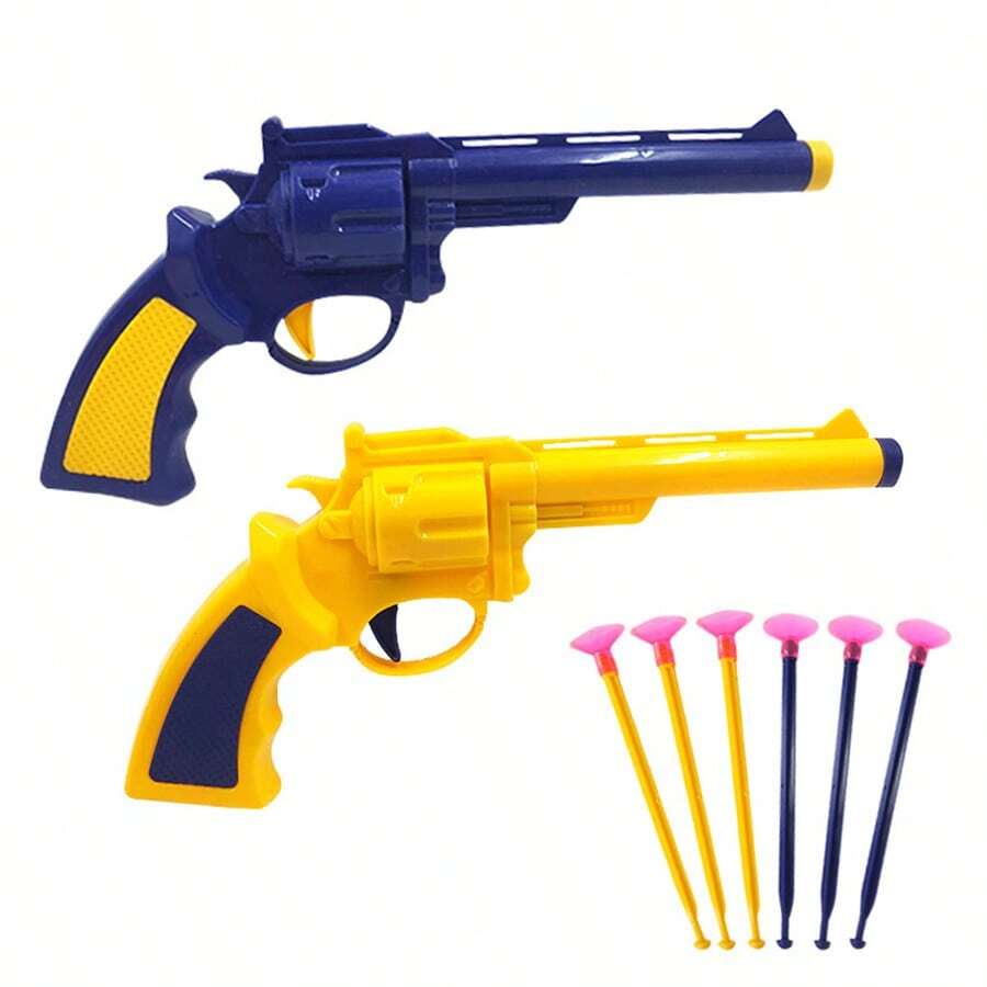 2 Piezas Pistola De Juguete Suave En Forma De Revolver Para Juegos De Tiro, Conjunto De Juguetes Educativos Intelectuales - Multicolor - Ver 1