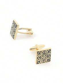 Vintage Roman Pattern Square Metal Cufflinks, Gold - Yellow Gold - View 2
