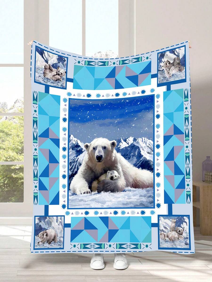 1條北極熊毛毯,四季柔軟保暖,適用於床墊椅子汽車沙發蓋毯,聖誕禮物毛毯 - 彩色 - 查看 1