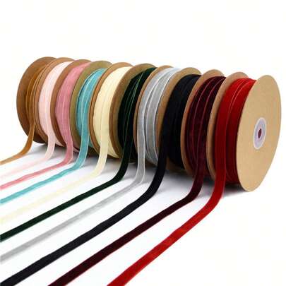 1roll 20m Long 1cm Wide Non-elastic Single Sided Plush Solid Color Ribbon, Suitable For Various Clothing, Bags, Diy Gift Boxes, Flower Wrapping