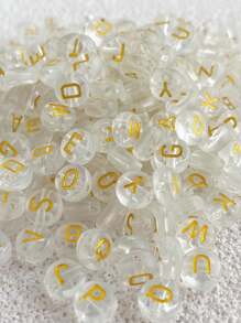 100入組diy亞克力透明珠子,印有金色字母,適用於女士/女孩的手鐲和項鍊等珠寶製作