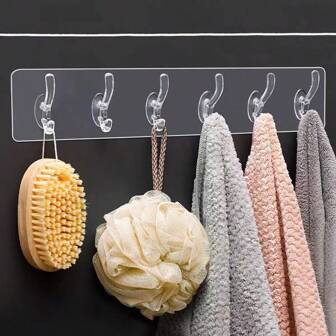 1pc Adhesive Hook Without Drilling, 6 Hooks Clothes Cap Door Back Hook, Wall-mounted Waterproof Hook For Kitchen, Bathroom