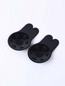 1 對防下垂透氣矽膠乳房提升兔耳形乳頭罩隱形自黏胸墊 - 黑色 - 查看 3