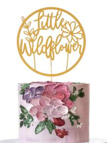1pc Gold Glitter Little Wildflower Cake Topper - Gold - View 1