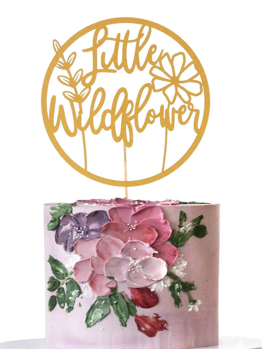 1pc Gold Glitter Little Wildflower Cake Topper - Gold - View 1
