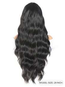 28吋合成纖維頭套熱阻派對長黑色波浪捲髮,女性用品
