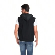 Chaleco Mezclilla Negro Hombre Capucha Algodón Desmontable