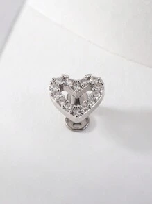 1pc Titanium Material Heart-shaped Bezel Stud - Silver - View 3