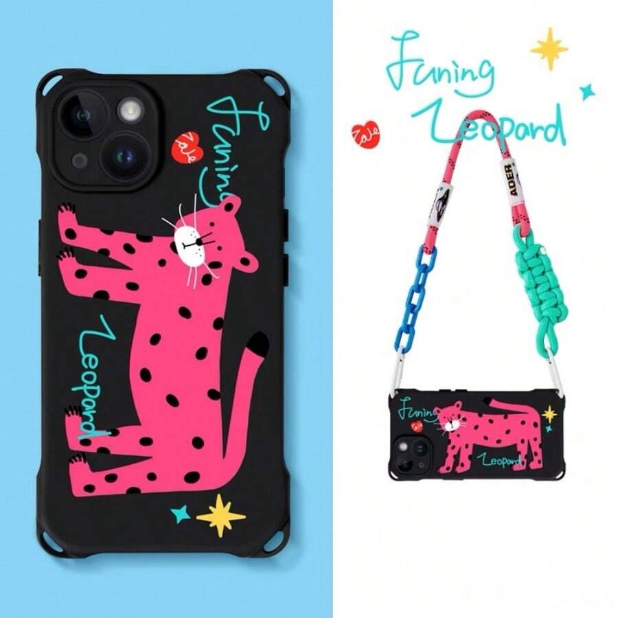 1粉色豹紋液體防摔斜紋tpu手機殼,適用於iphone15promax / 13手機殼