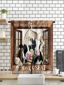 1套2件,農場牛印花防水浴簾家居裝飾,適用於客廳裝飾、臥室遮光、廚房裝飾