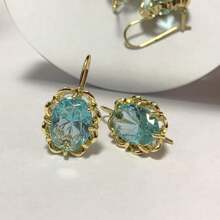 1對華麗的金色藍寶石耳環,復古婚禮耳環,淑女精緻珠寶首飾