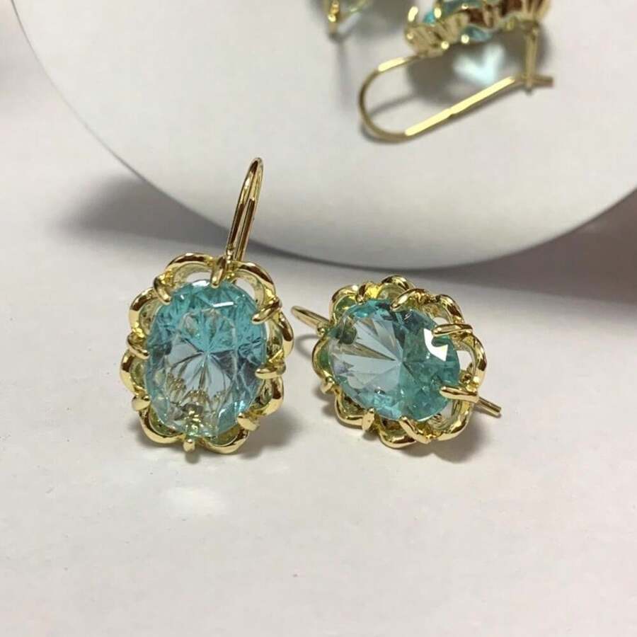 1對華麗的金色藍寶石耳環,復古婚禮耳環,淑女精緻珠寶首飾
