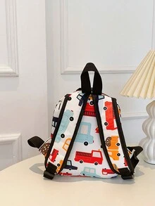 Cartoon Car Printed Kids Backpack, Random Pattern Placement, Suitable For Kindergarten And Casual Use - Multicolor - View 3