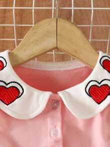 年轻女孩甜心刺绣彼得潘领网眼下摆连衣裙 - 粉色 - 查看 3