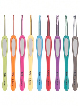 QJH 9pcs/Set Multi Color Aluminum Sweater Knitting Needle ABS Handle Crochet Hook Set, Artistic Knitting And Weaving Tool Set, DIY Handmade Sweater Hat Knitted Tool Household Sewing Weaved Accessories Tools, Hook Size 2.0mm,2.5mm,3.0mm,3.5mm,4.0mm,4.5mm,5.0mm,5.5mm,6.0mm