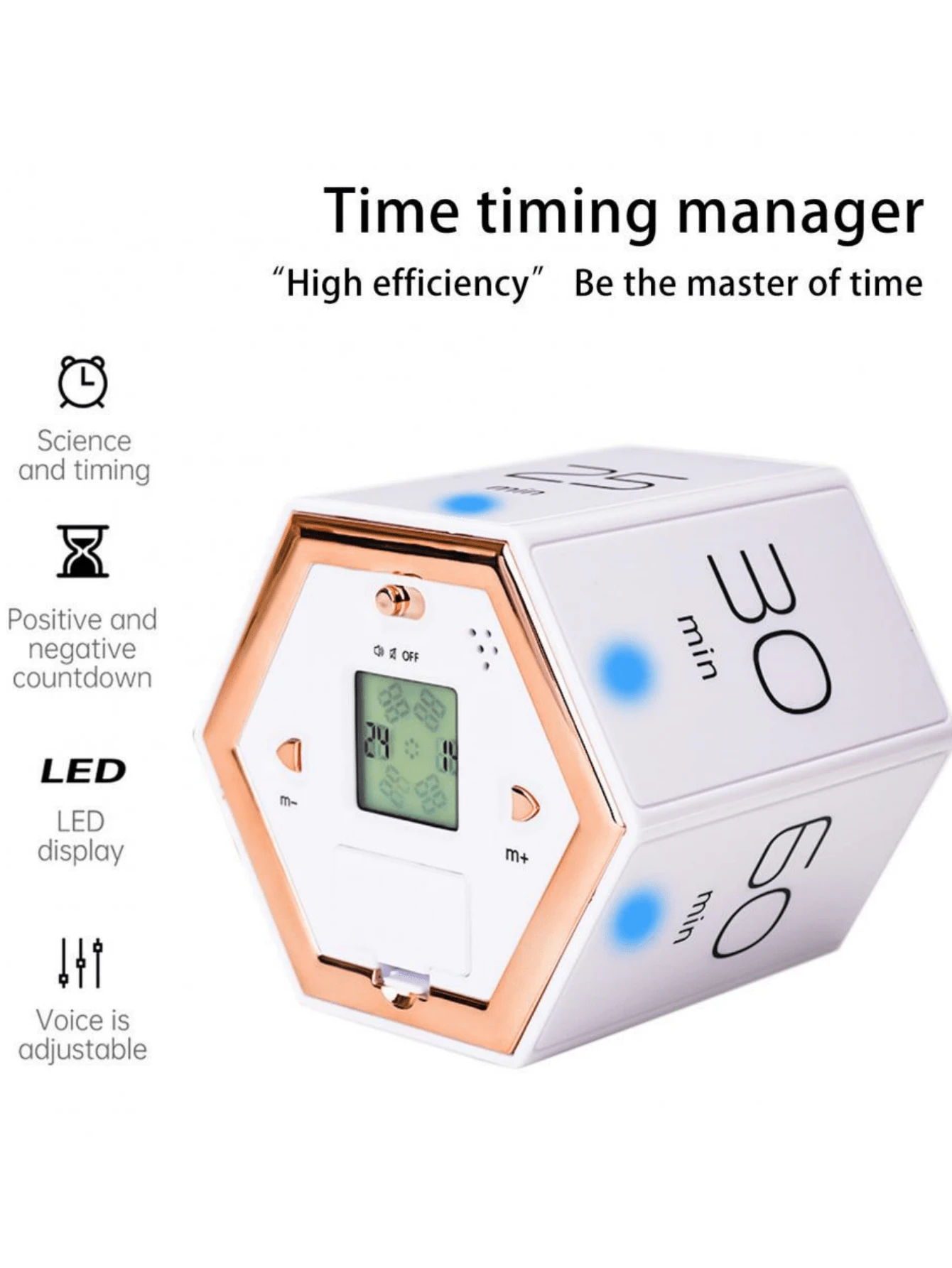 Polygon Flip Kitchen Timer / Study Timer / Reminder Timer / Time Management Tool For Students, Teaching Discipline - White - View 1