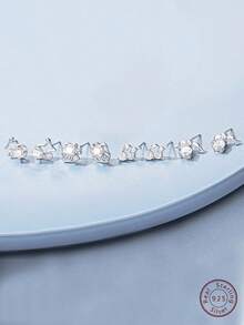 1對時尚的立方氧化鋯925純銀十二星座耳針,適合女性日常穿戴,生日禮物