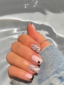 Upgrade Your Look With 24pcs Square Shape Simple Translucent French Mirror Manicure Fake Nails, With 1pc Nail Tape And 1pc Nail Buffer Included - Multicolor - View 1