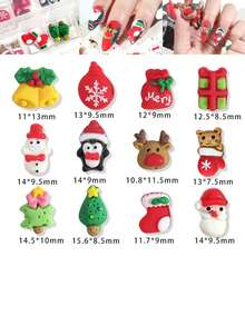 24入組混合聖誕主題美甲飾品,包括聖誕樹、長襪和聖誕老人等,用於美甲裝飾