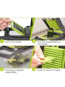 14入組或16入組蔬菜切割器,多功能水果切片機,手動食品磨料器,蔬菜切片機,附有容器的切割機,洋蔥切碎機,家用馬鈴薯刨絲器,廚房用品,廚房小工具 - 彩色 - 查看 5