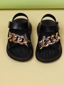 1 Pair Of Girls & Boys Criss Cross PU Leather Upper Cute Fashionable Casual Flat Sandals, Soft Sole, Suitable For Summer