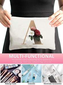 Kosmetiktasche Dame Make-up-taschen, Brieftasche Name Initialen A Buchstabe Muster Kulturtasche Organizer-tasche, Hochzeitsparty Waschtasche, Reißverschluss-handtasche, Stifttasche Make-up-taschen, Clutch-tasche, Brautjungfer Make-up-tasche, Toilettenartikel-organizer-tasche, Kosmetik-koffer, Lehrer-geschenke - Beige - Übersicht 3