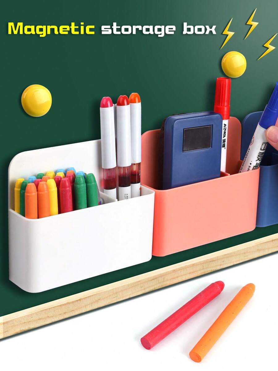 1個白色磁吸掛筆架,白板和黑板掛式筆組織架,學校/辦公室/家庭冰箱磁性筆架 - 白色 - 查看 1