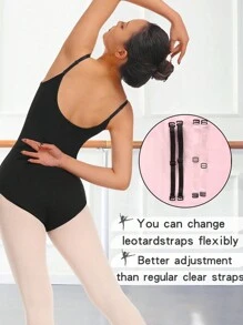 Women Adjustable Stretchable Basic Ballet Clothes Dance Leotard With Straps - Black - View 4